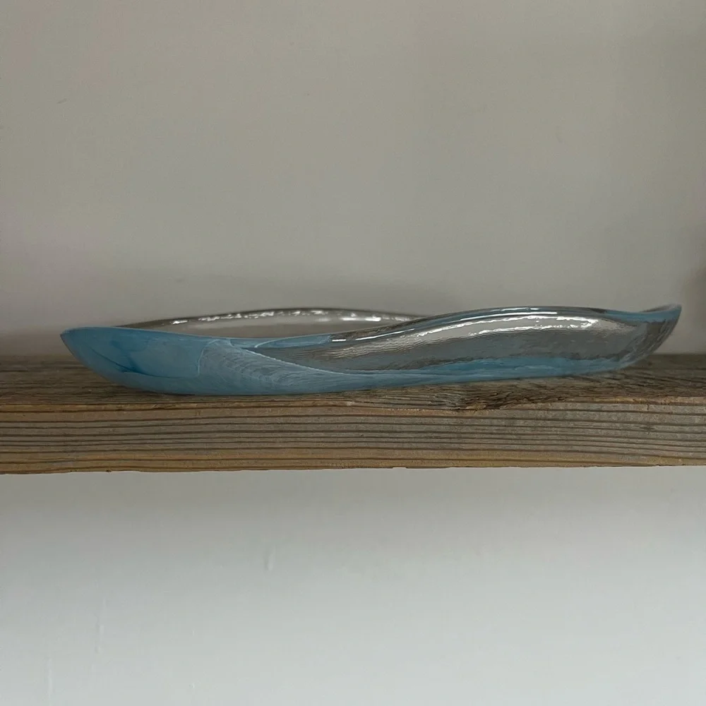 Blue swirl art glass tray platter